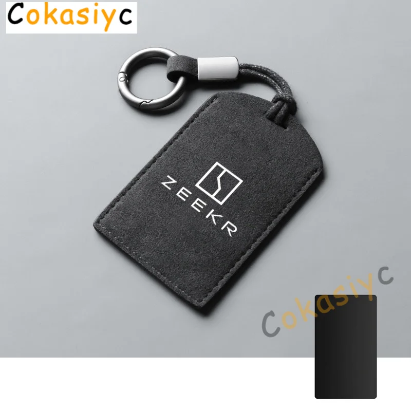 Suede Car NFC Card Key Case Cover Key Bag Shell Holder Protection Keychain For ZEEKR 001 Smart Remote Keyless Stying Accessories