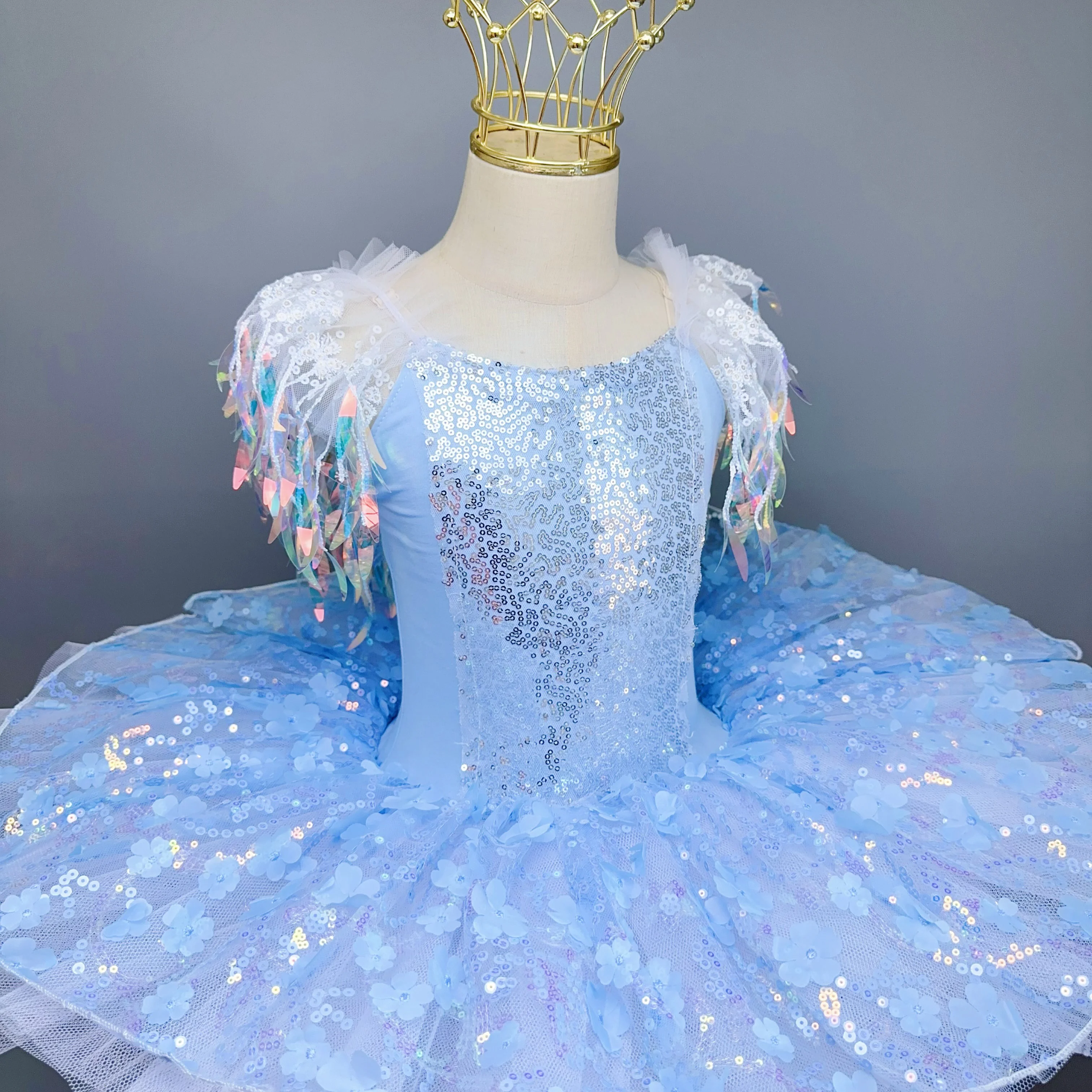 Vestido infantil de baile com lantejoulas, vestido de princesa para meninas, roupa de dança moderna infantil