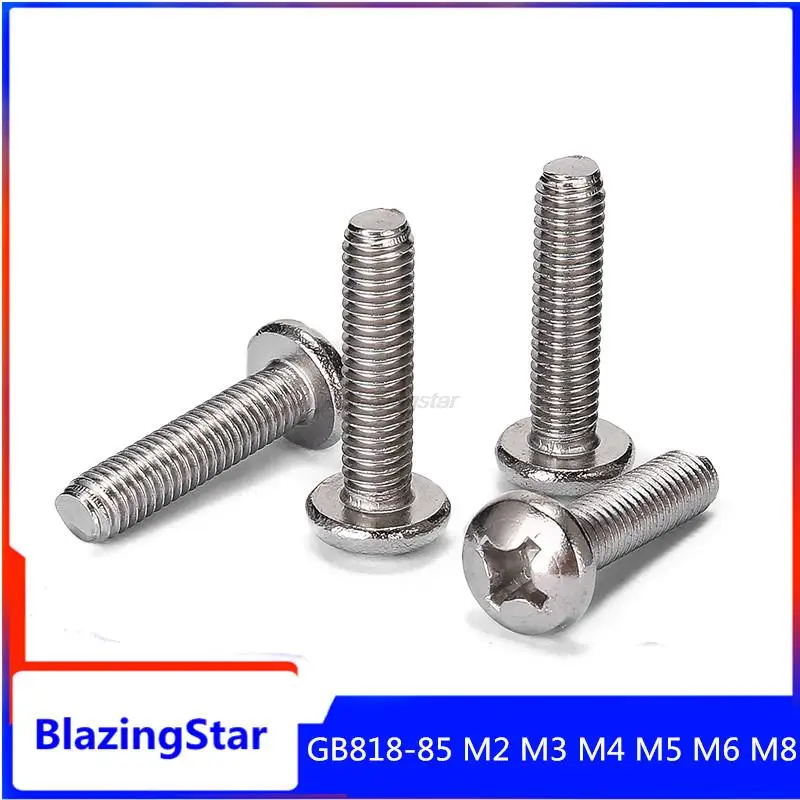 1/5/10/25pcs M2 M3 M4 M5 M6 M8 GB818-85 A2-70 304 Stainless Steel Cross Phillips Pan Round Head Screw Bolt Length=3-100mm