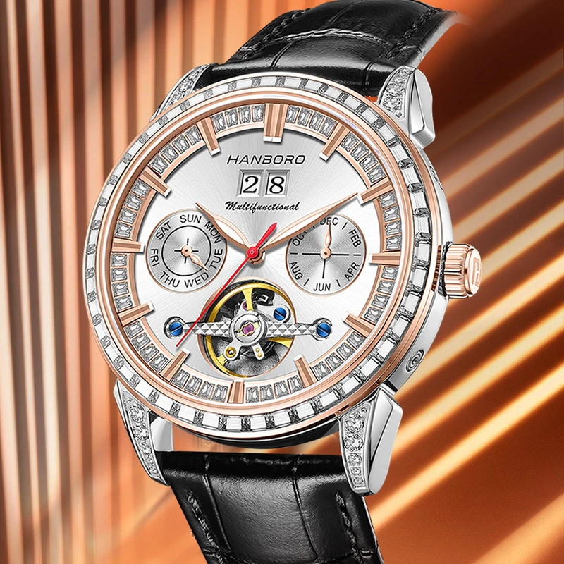 

HANBORO Square Men's Fully Automatic Mechanical Watch Multi functional Fashion Trend Watch