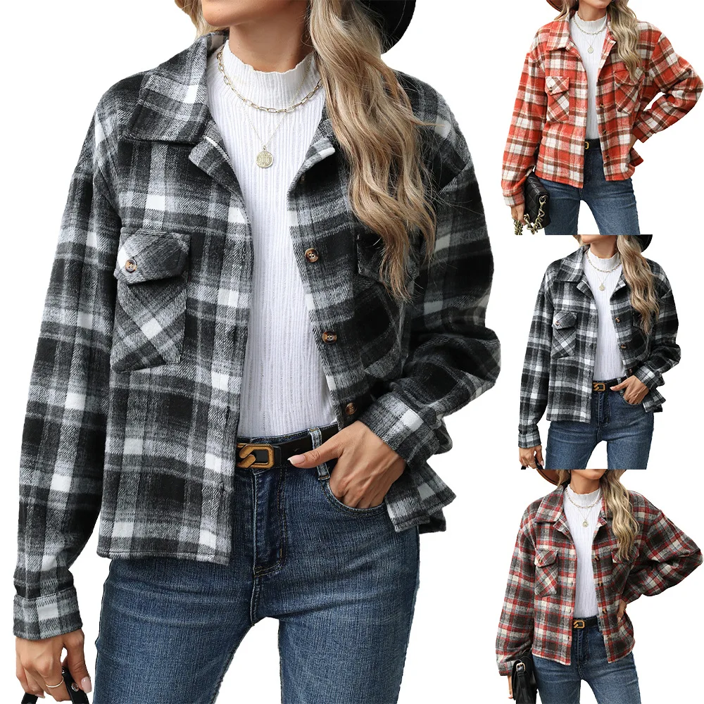 

Plaid Flannel Shirts for Women Casual Thin Autumn Vintage Check Blouses Oversized Long Sleeve Casual Button Down Blouse Jackets