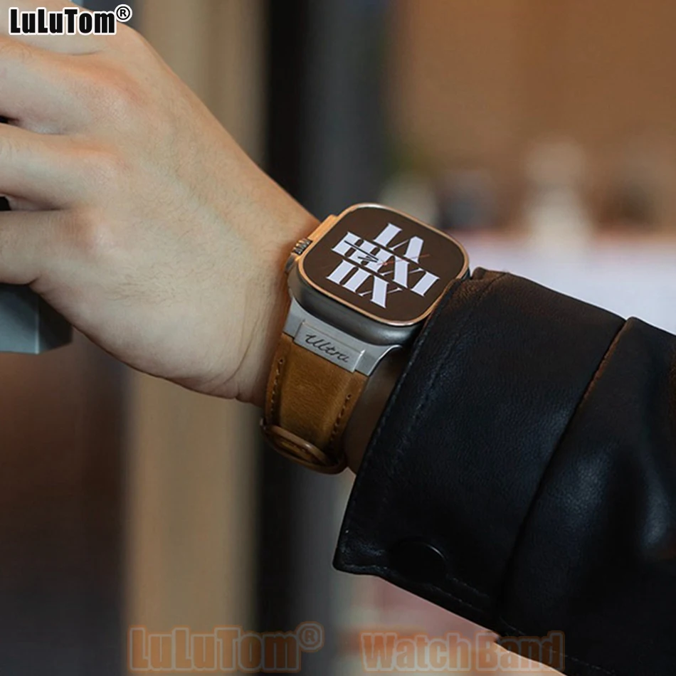 Vintage Kalbslederarmband für Apple Watch Ultra 4 12 11 10 9 8 7 6 5 SE mit Metallverschluss, iWatch Series 49mm 46 45 44 42