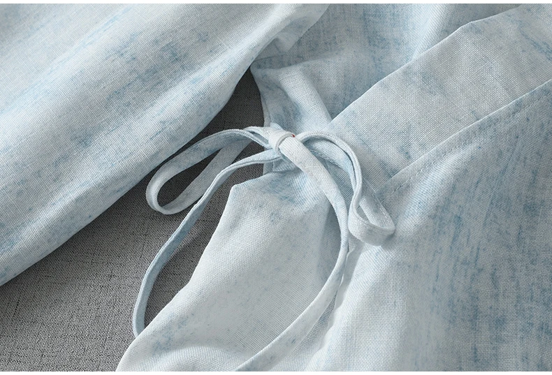Tie Dye Blue Cotton Linen Long Wrap Kimono Shirt Blouse For Woman Long Sleeve Cover Up Cardigan Chinese Style Tradition Clothing view 6