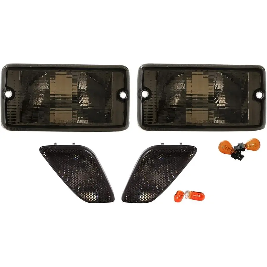 

Side Marker Lights 4 Pieces COMBO Smoke Lens Bumper Turn Signal Lamps Fender Side Markers Set Compatible with 19972006 Wrangler