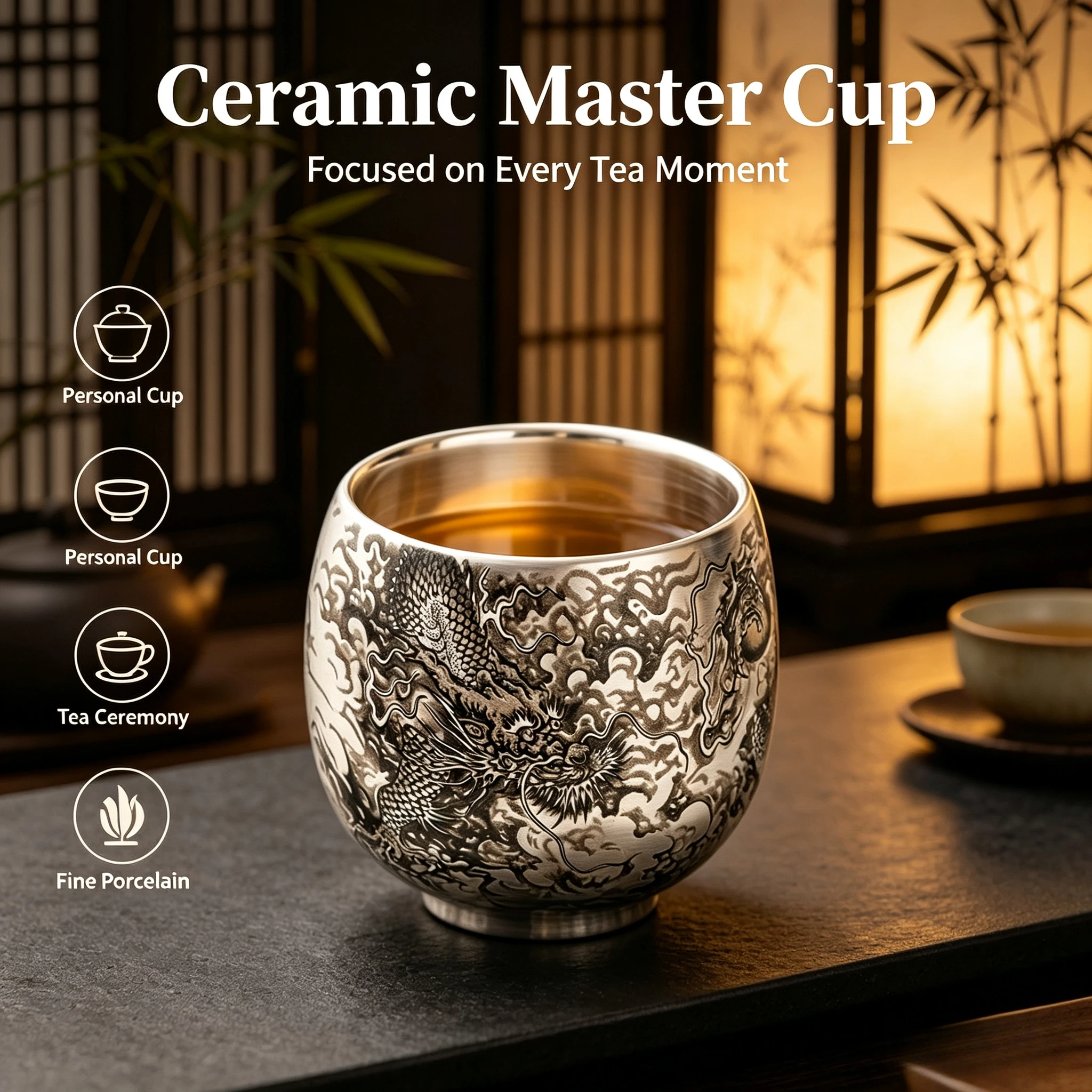 100ML Ink Dragon Play Beads Porcelain Tea Cup Kung Fu Tea Set Master Cup Ceramic Personal Tea Cup for Tea Ceremony Drinkware