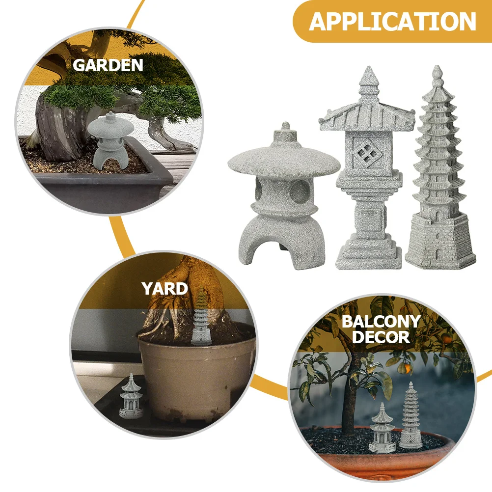 

3pcs Simulation Miniature Pavilion Shape Stone Pagoda Garden Decor For Outdoor Home Desktop Zen Garden Bonsai Adornment