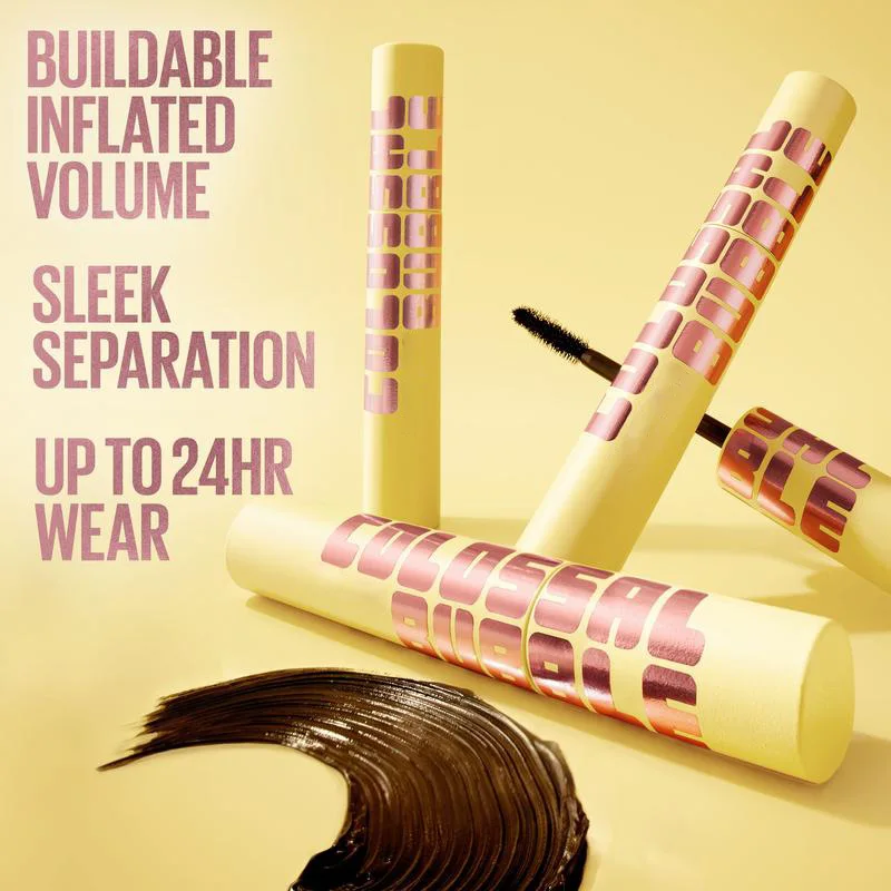 Mascara lavabile Colossal Bubble, formule volume e lunghezza mascara costruibile per ciglia audace e separate