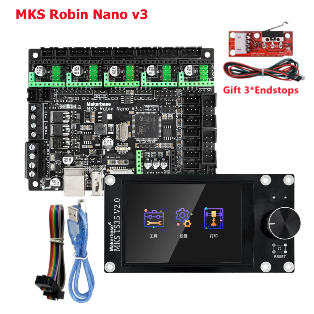 MAKERBASE Motherboard MKS Robin Nano V3 Control Board 3D Printer 32 Bit Controller Kit TS35 Touch Screen Display Robin Nano V1.2