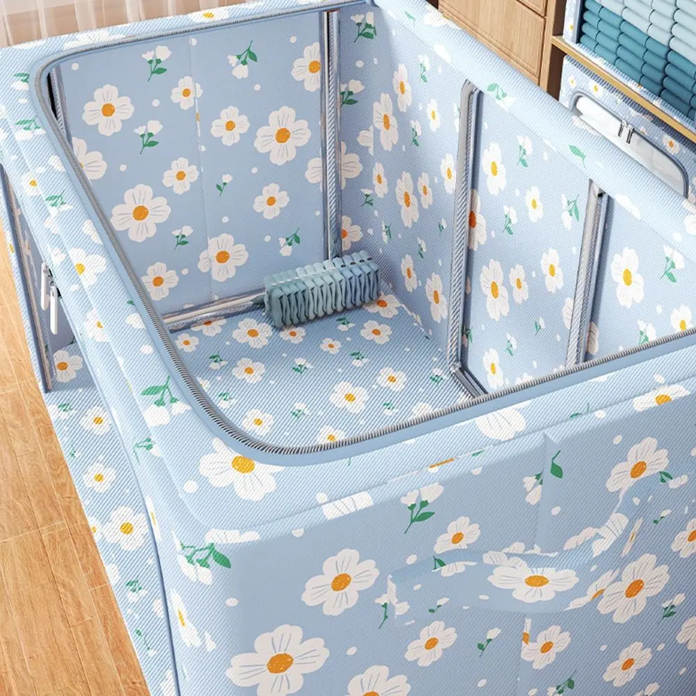 

Large Capacity Oxford Fabric Storage Box Waterproof Steel Frame Organizer Bin Two-way Zipper Transparent Window