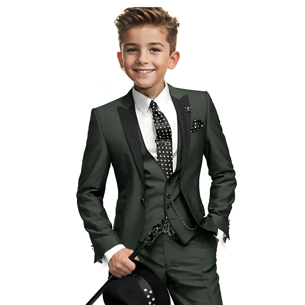 Boys Tuxedo 3-piece Blazer with Pants Vest Peak Lapel Wedding Boy Suit Formal Custom 2-16 Years Old Child Outfit