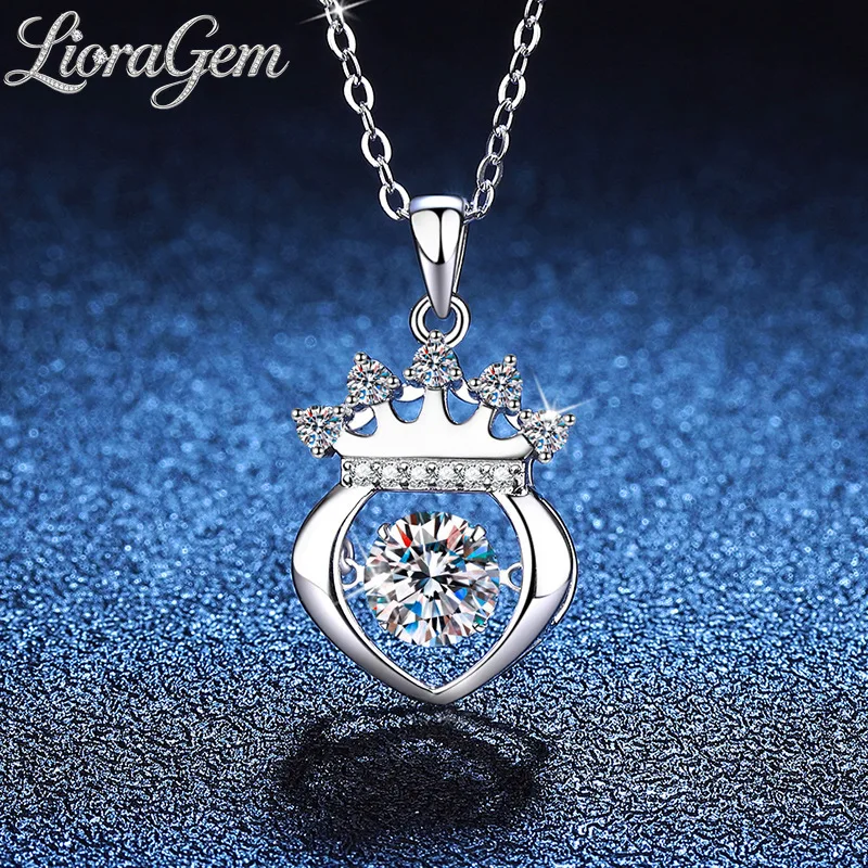 LioraGem Luxury Crown Heart Moissanite Pendant, Valentine's Day Lively Pendant 1 Carat Moissanite Necklace Platinum PT950 Stamp