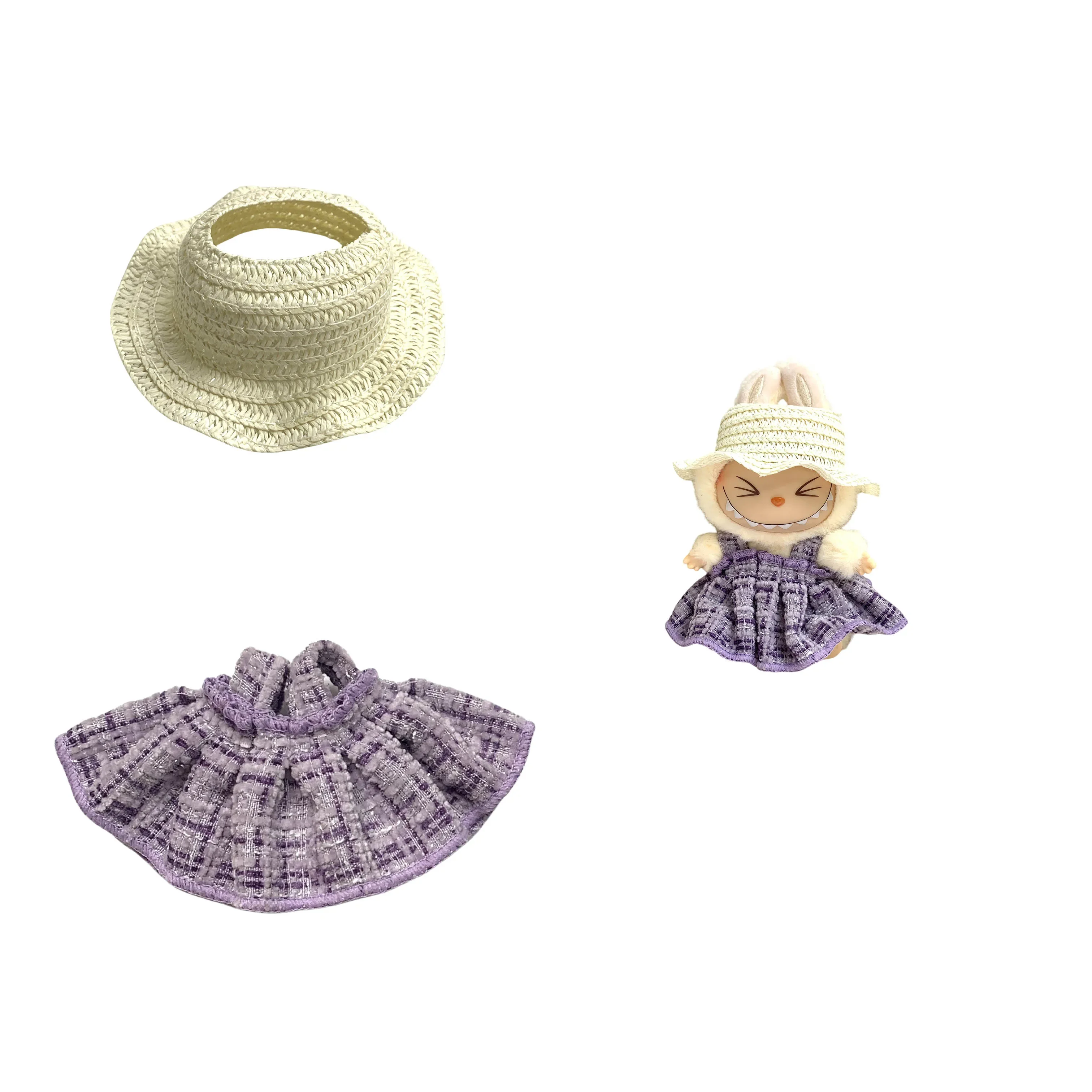 Clothes for Labubu  For Doll Clothes Set V1 V2 Doll Clothing Accessories purple Simple Fragrant Skirt & Hat Outfit