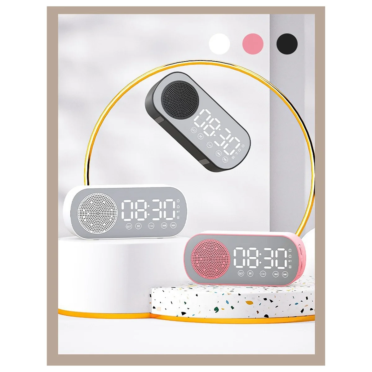 Динамики Беспроводной Bluetooth-динамик Часы Радио Двойная сигнализация Поддержка TF-карты Цифровая сигнализация для домашнего офиса Розовый