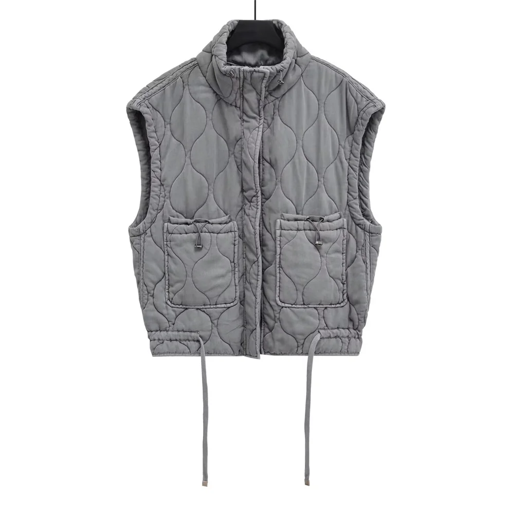 

New autumn and winter women's clothing casual fashion stand up collar loose sleeveless cotton jacket vest