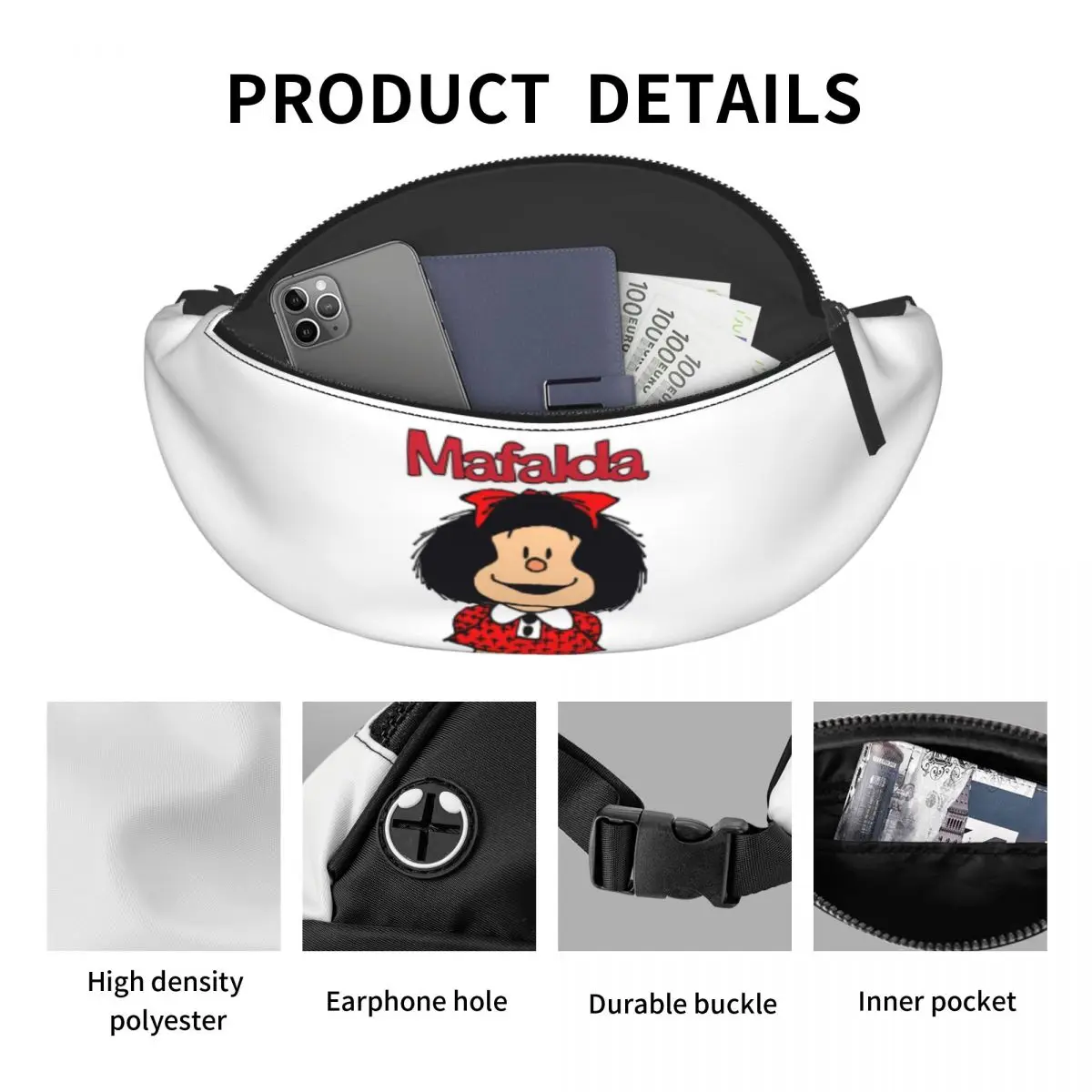 Cute Mafalda marsupio personalizzato argentino Cartoon Quino Comics Crossbody marsupio donna uomo viaggio escursionismo telefono Money Pouch