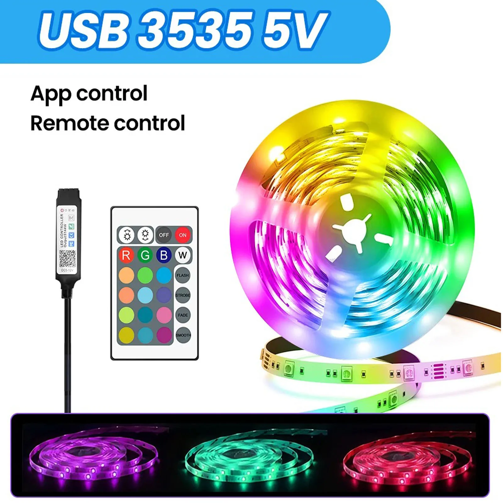 1pcs Led Strip Lights USB RGB 5050 LED Light Strip 1M-30M Music Sync App Control Luces Led Flexible Lamp for Room Decor TV
