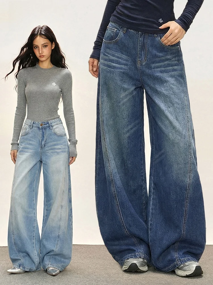 

Джинсы с низкой талией и широкими штанинами в американском стиле, женские, свободного кроя, прямые, винтажный дизайн, повседневные, длинные