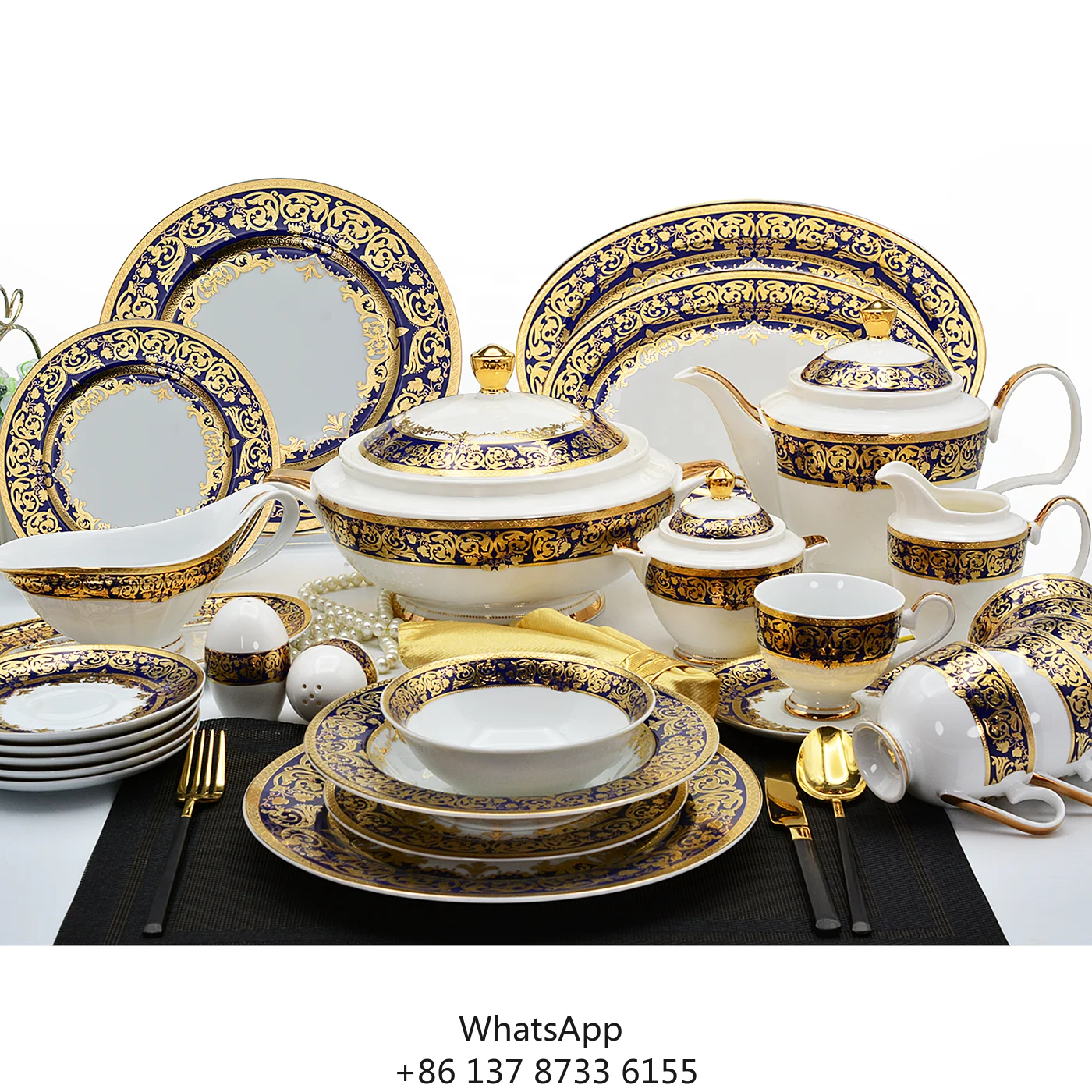 

Luxury Bone China Dinner Set 98pcs For 12 Embossed Gold Dinner Set Ceramics Dinnerware Sets