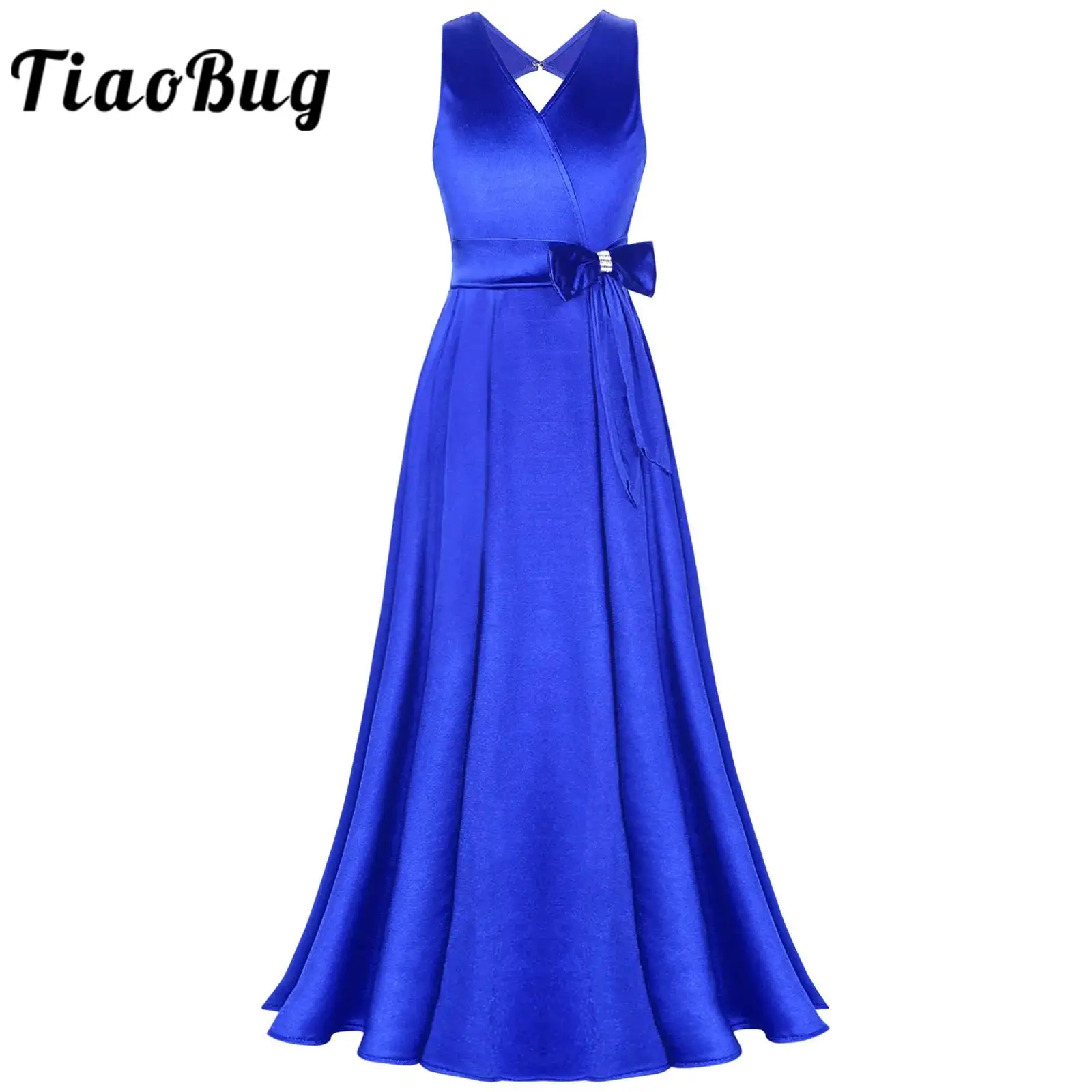 Junior Bridesmaid Dress With Bow Girls Formal Dress Floor Length Satin Gown for Prom Wedding Party First Communion Vestidos