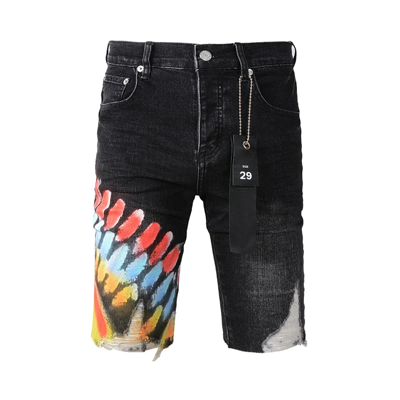 

Streetwear Distrssed Summer's Scratched Holes Print Jean Shorts Ripped Denim Shorts