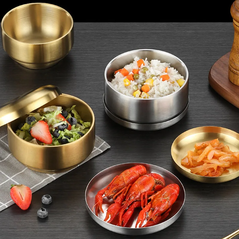 Korean Style 304 Double-layer Stainless Steel Rice Bowl With Lid Soup Rice Bowl Cuisine Home Creative Child Small Bowl Cuisine