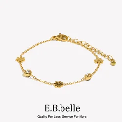 E.B.belle Double Sided Back and White Flower Bracelet 316L Stainless Steel 18K Gold Plated Women's Hand Bracelet