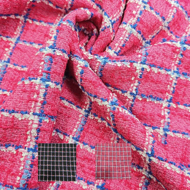 

Pink/White/Blue Lattice Yarn-Dyed Braided Fabric For Women's Autumn Jacket Dress Suits Coat Handbag DIY Cloth Sewing Material