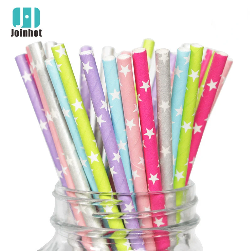 200pcs/lot  sky blue pink star Paper Drinking Straws Drinking Tubes Party Supplies Decoration Baby shower