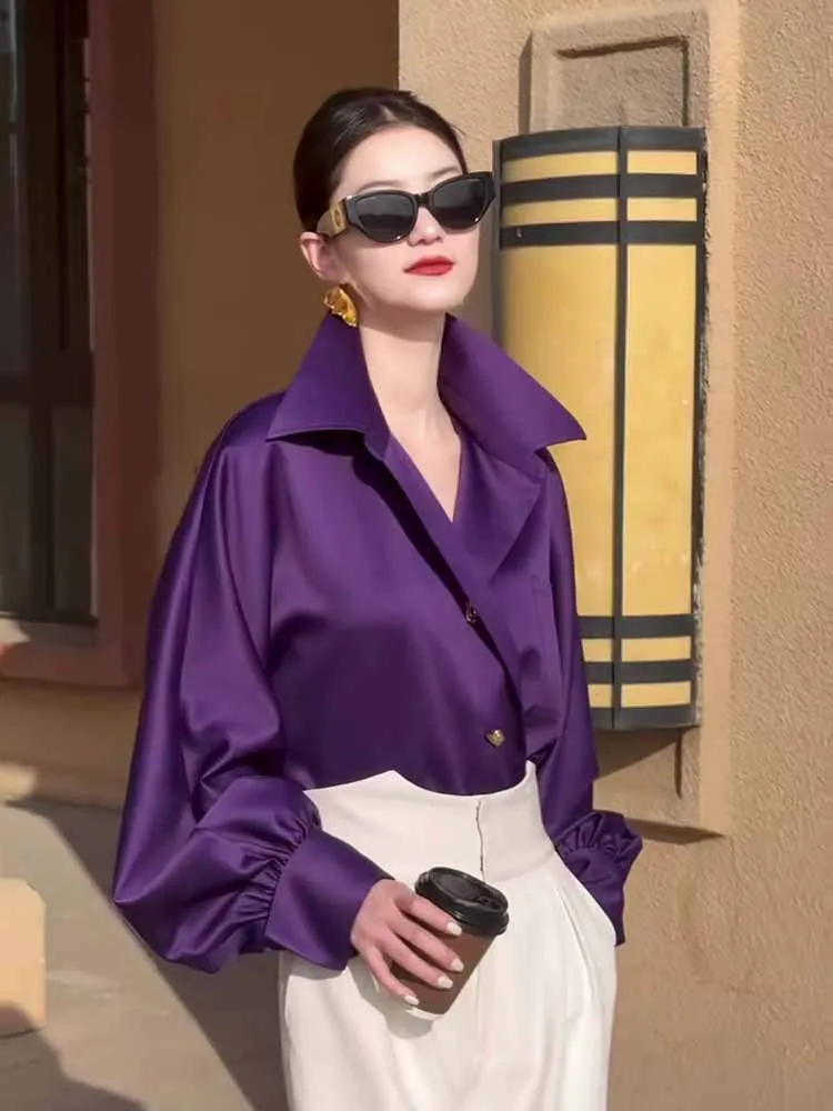 

Ele Purple ort irt Commute Sle Korean Version Slim Fit Daily Wear Spring New Arrival Faionable Unique Design