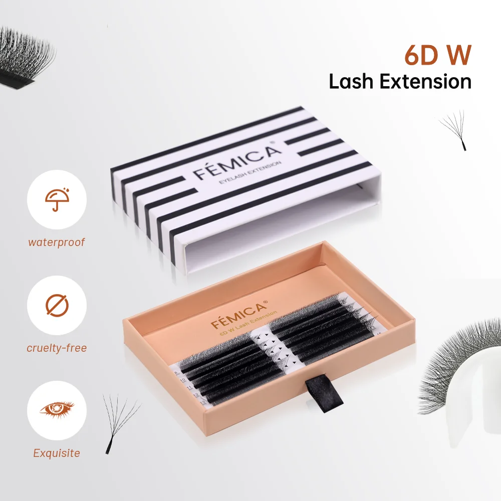 

FÉMICA 6D W Shape Premade Volume Fans 0.07mm Curl 3–8D Soft Lightweight Eyelash Extensions W-Shaped False Lashes for Makeup