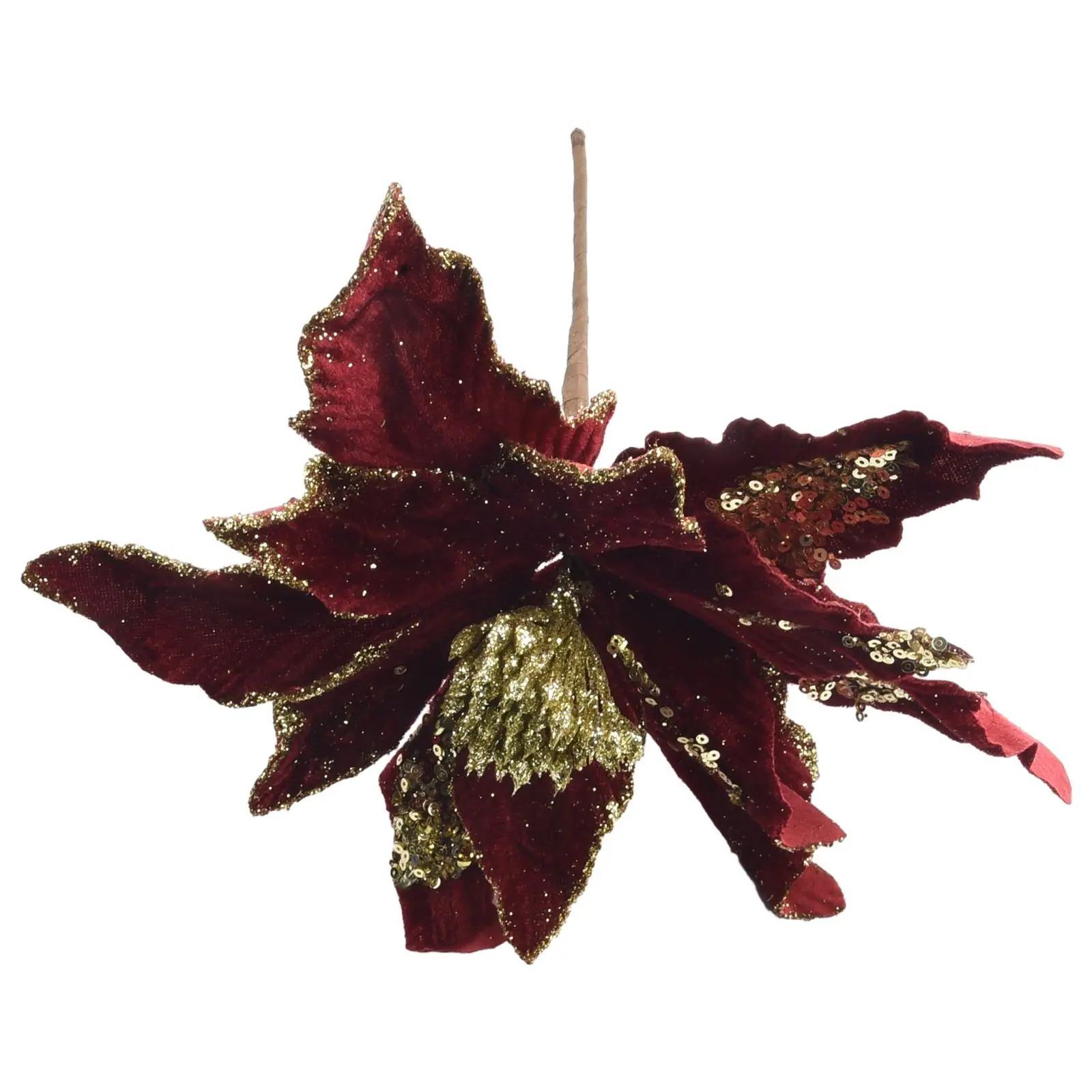 28cm Glitter Poinsettia Flower Hanging Decoration for Christmas Tree with Sparkling Design Suitable for Holiday and Party Use