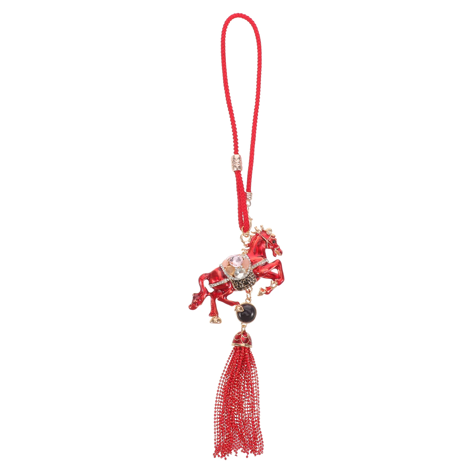 

Chinese New Year Rhinestone Horse Pendant Tassel Red Lucky Charm Car Rearview Mirror Fengshui Hanging Ornament Spring Festival