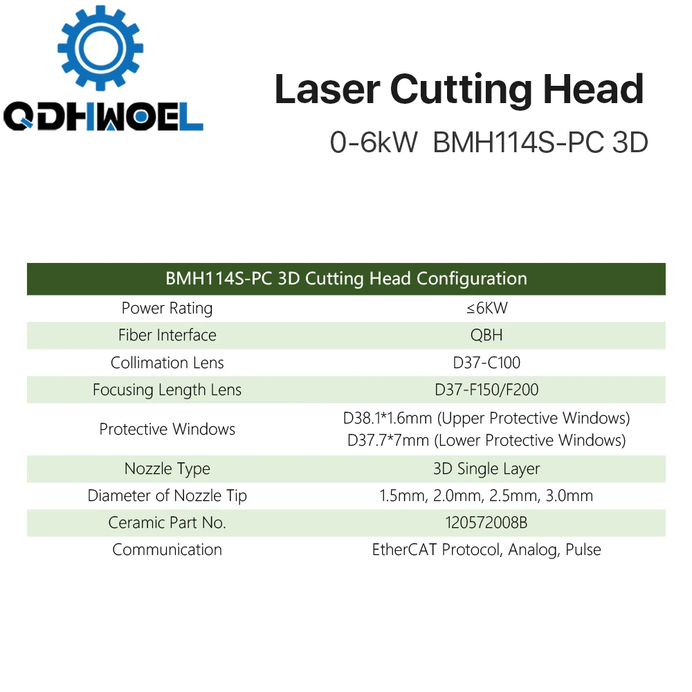 QDHWOEL-Tête laser Raytools 3D d'origine, BM114S, 6KW Pulse, Etheragan Analog Control, TubeCut, Machine de découpe 3D