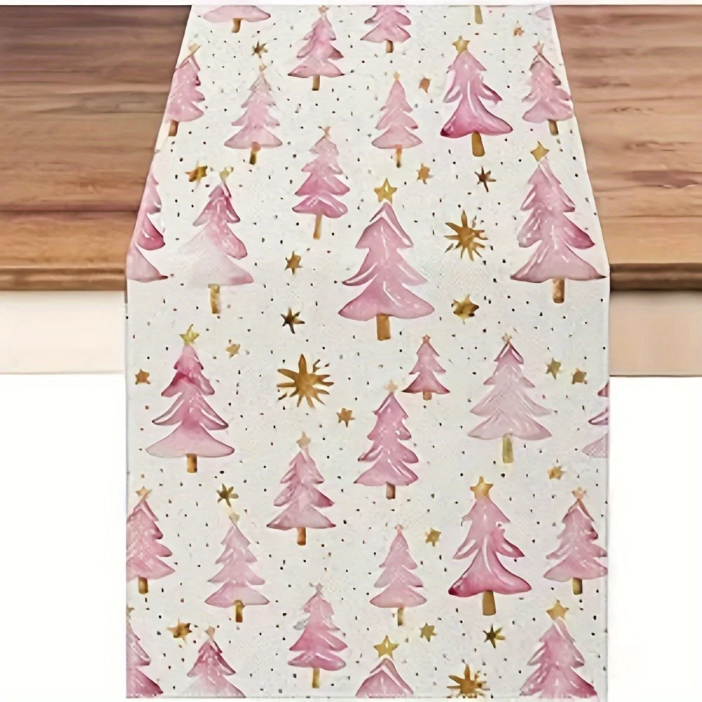 

1pc Merry Christmas Pink Table Runner Perfect for Farmhouse Kitchen Anniversary and Dining Table Decor Christmas Decorations
