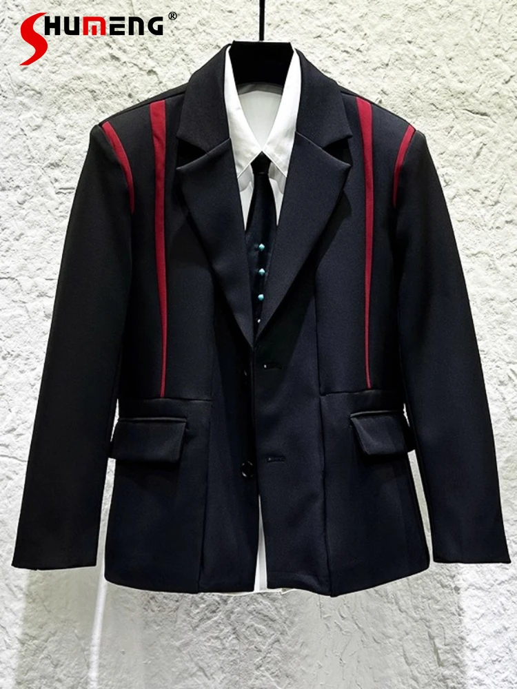 

Men's 2025 New Personality Design Tailored Coats Contrast Color Splicing Blazers Men's Trendy Comfort Loose Comfort Suit Jackets