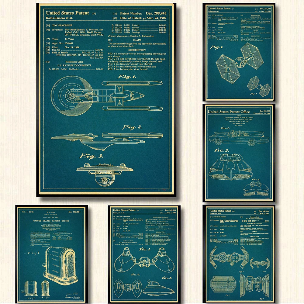 Vintage Blueprint Wall Poster Engine Biplane Patent Kraft Poster Motor Parts Pictures Bicycles Art Prints Nordic Home Decoration