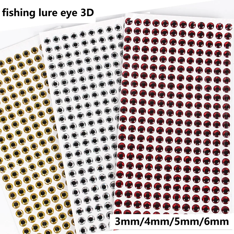 100PCS 3-6mm Fishing Lure Eyes 3D-Holographic Simulation Fly Bait Artificial Silver/Red/Gold Fish Eyes Sticker For DIY Fishing