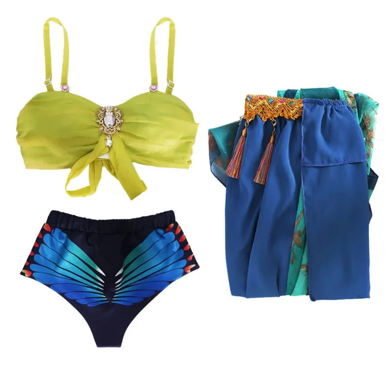 브리트니 스피어스 슬레이브 코스프레 의상 블루 무대 공연 댄스 드레스 섹시한 브라 반바지 스커트 여성 할로윈 카니발 의상