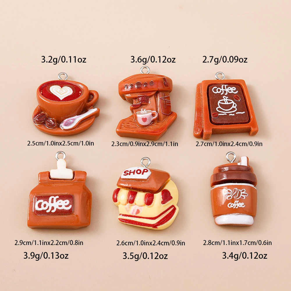 Leslie 10 Stück süße Harz-Café-Kaffeemaschinen-Anhänger für Schmuckherstellung, DIY-Halsketten, Ohrringe, Schlüsselanhänger, Anhänger – Detail 1