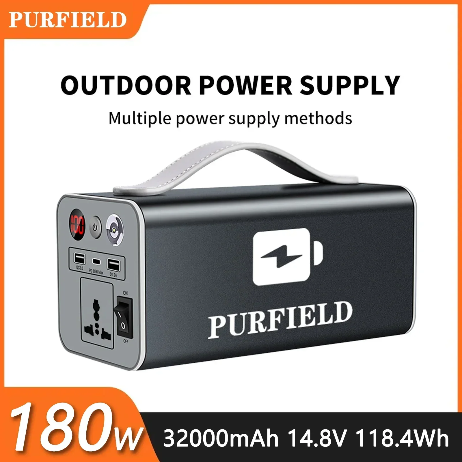 PURFIELD 180W 32000mAh banco de energía 220/110V estación de energía portátil 118.4Wh generador Solar energía al aire libre para tienda de campaña viaje