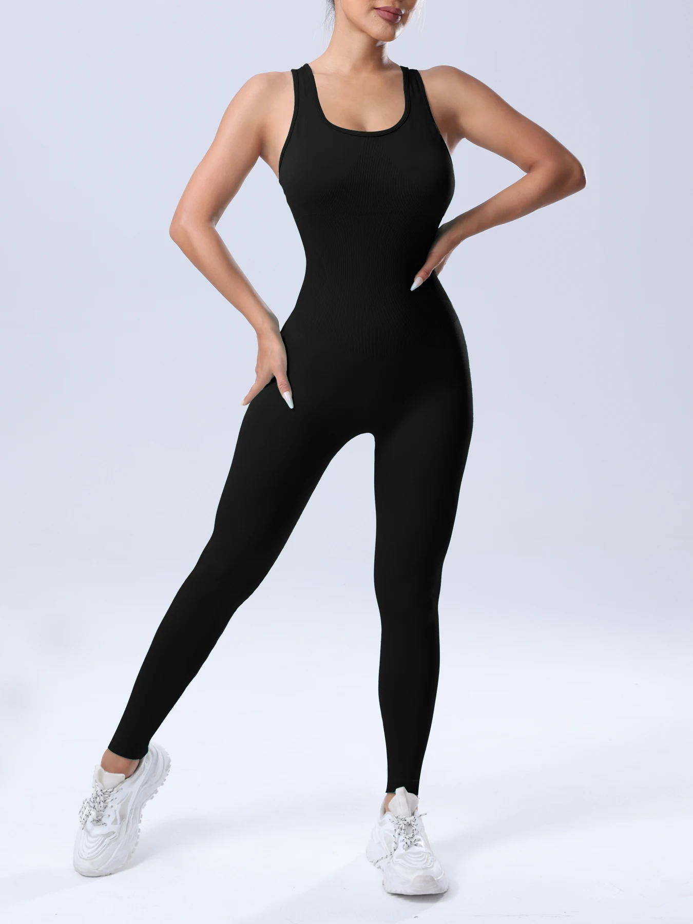

Seamless Open-Back Sculpting Bodysuit, Tummy & Waist Control, Butt Lifting, One-Piece Yoga & Gym Full-Length Jumpsuit for Women
