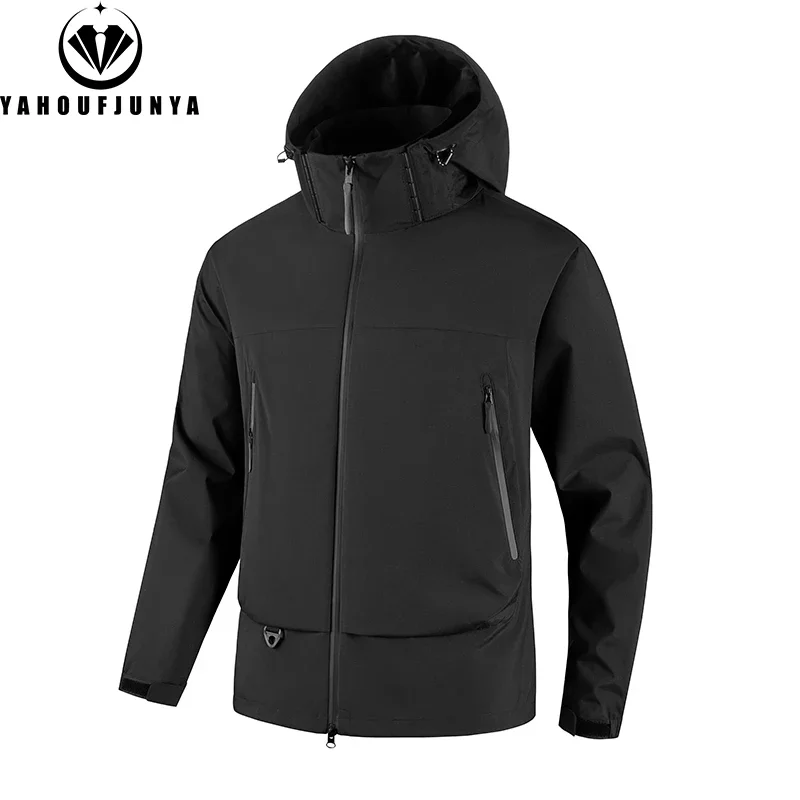 2025 Spring Men Outdoor Windbreak Removable Hooded Jacket Men Autumn Solid Color Casual Fashion Jacket Coat Male Clothing Hots