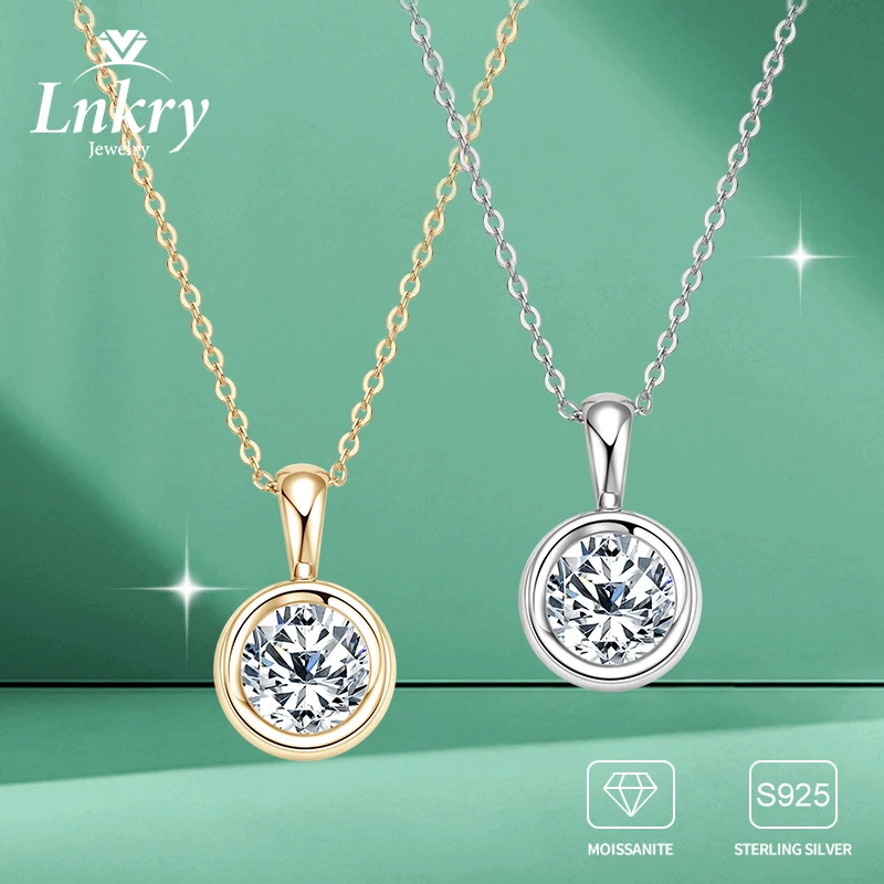 

Lnkry 8 мм 2 карата пасьянс муассанит ожерелья воротник Plata стерлингового серебра 925 пробы ожерелье для семьи друг Рождественский подарок