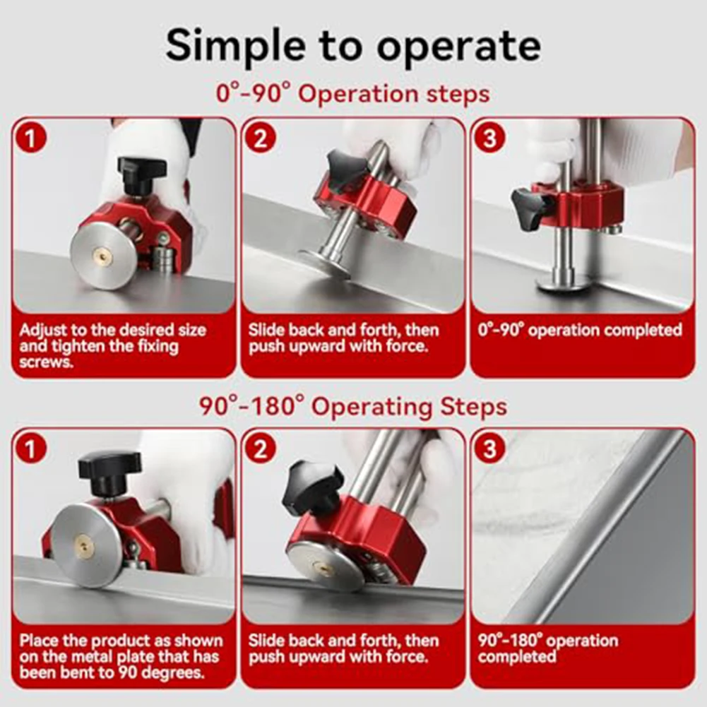 

Manual Bending Tool for Metal Sheets 0.08-0.2 inch and 0.08-0.4 inch Thickness with Dual Range Angle Capability