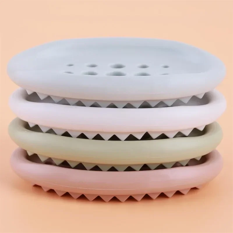 Silicone Bathroom Soap Dish Storage Holder Plate Tray Drain Soapbox