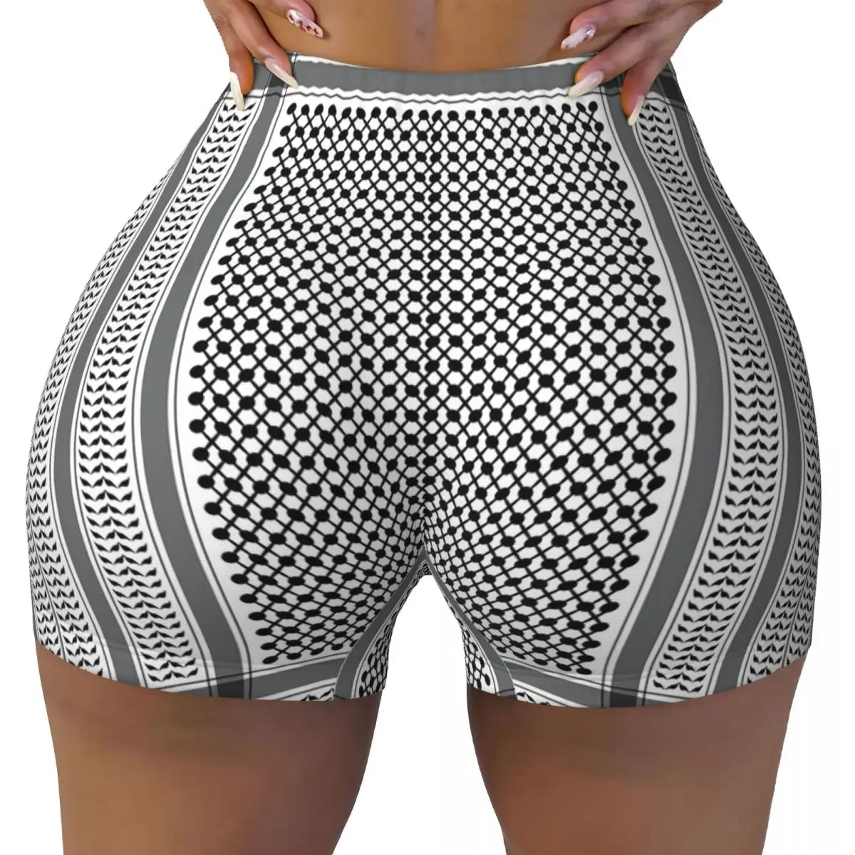 Custom The Modern Great Keffiyeh Yoga Shorts Women Gym Workout Running Athletic Volleyball Biker Shorts