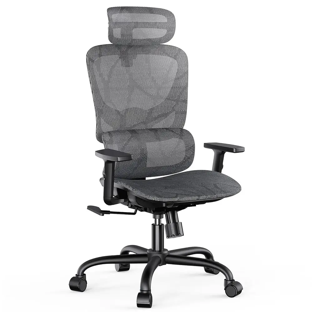Ergonomic Mesh Office Chair With Flexible Adjustment Lumbar Support, High Ba Desk Computer Chair With 2D Wide Headrest,