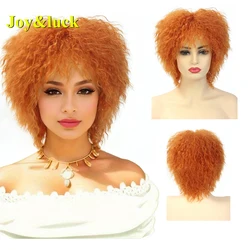Peluca corta Afro rizada para mujer, Color naranja, sintética, 8 pulgadas