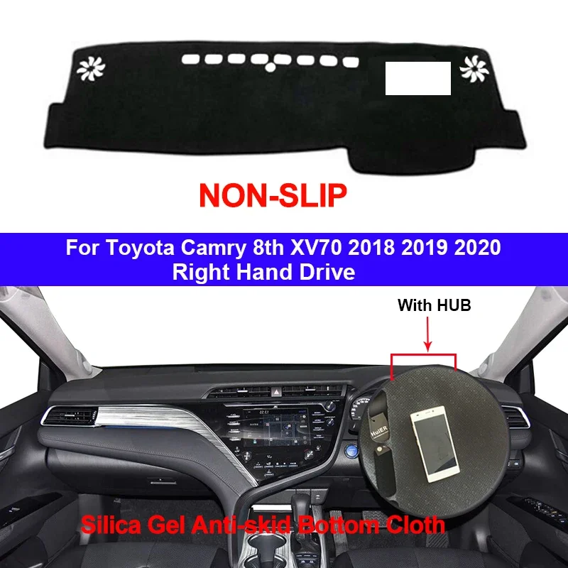Silicone car dashboard mat for Toyota Camry 8th  XV70 2018-2020, non-slip, heat-insulating, and dirt-resistant