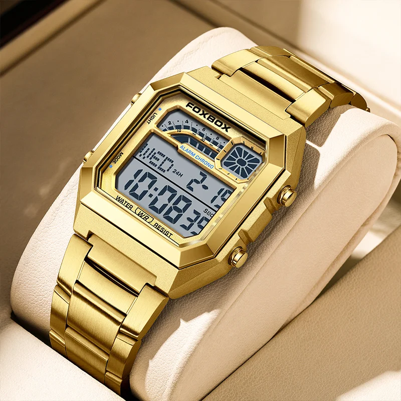 

LIGE Роскошные мужские часы со светодиодной подсветкой, мужские наручные часы с календарем, модные водонепроницаемые квадратные повседневные цифровые часы из нержавеющей стали